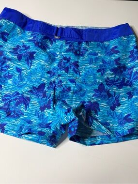 Blue Tropical Print Swim Shorts